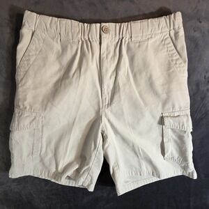 Joe Martin Men's Cargo Shorts Elastic Waist Khaki Beige Size M Cotton